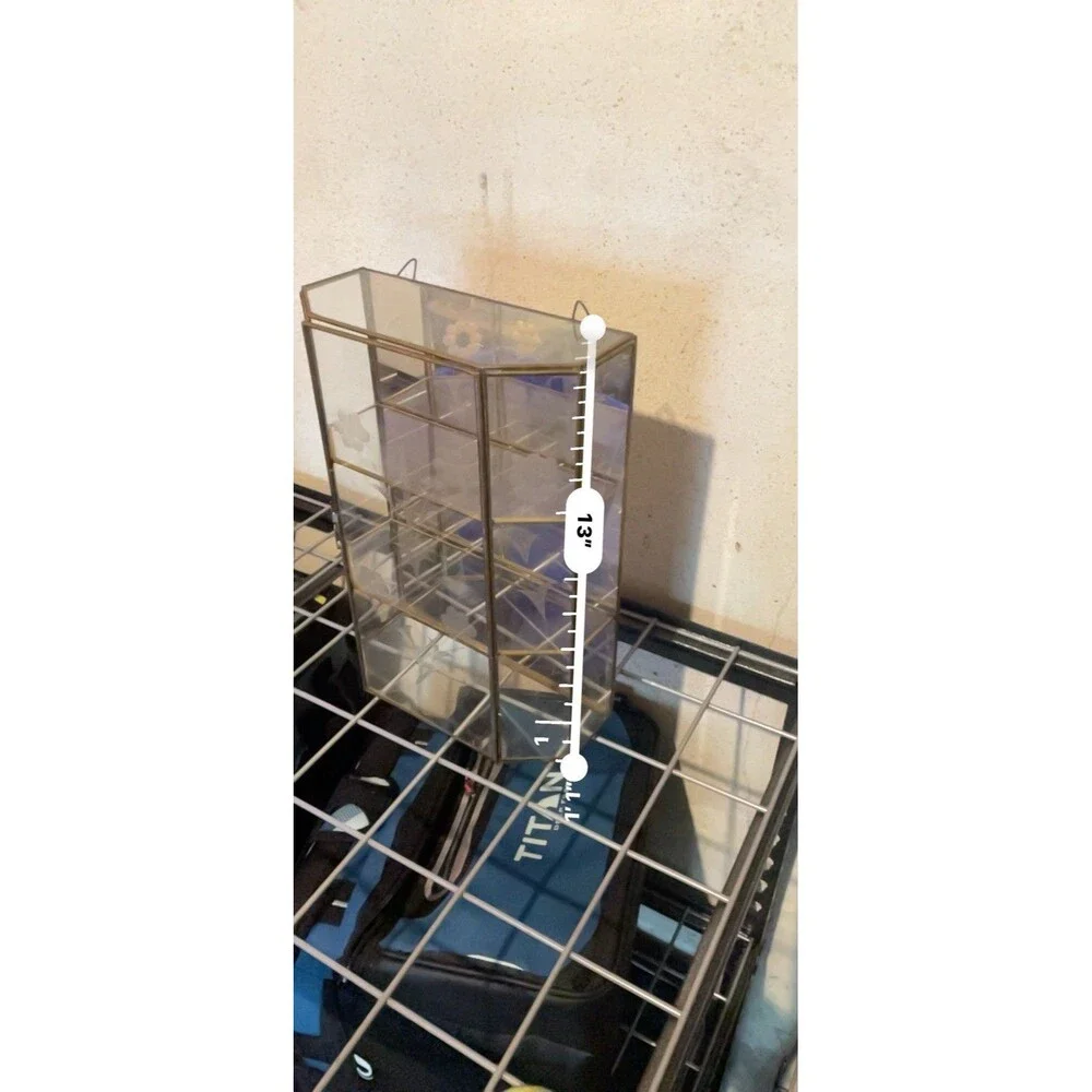 Vintage Etched Glass Brass Display Case Curio Cabinet Mirrored Back Wall Shelf